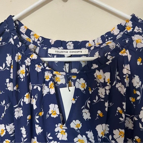 NWT Collective Concepts Blue Floral Quarter Peasant Sleeve Midi Dress Sz Large - Picture 4 of 7